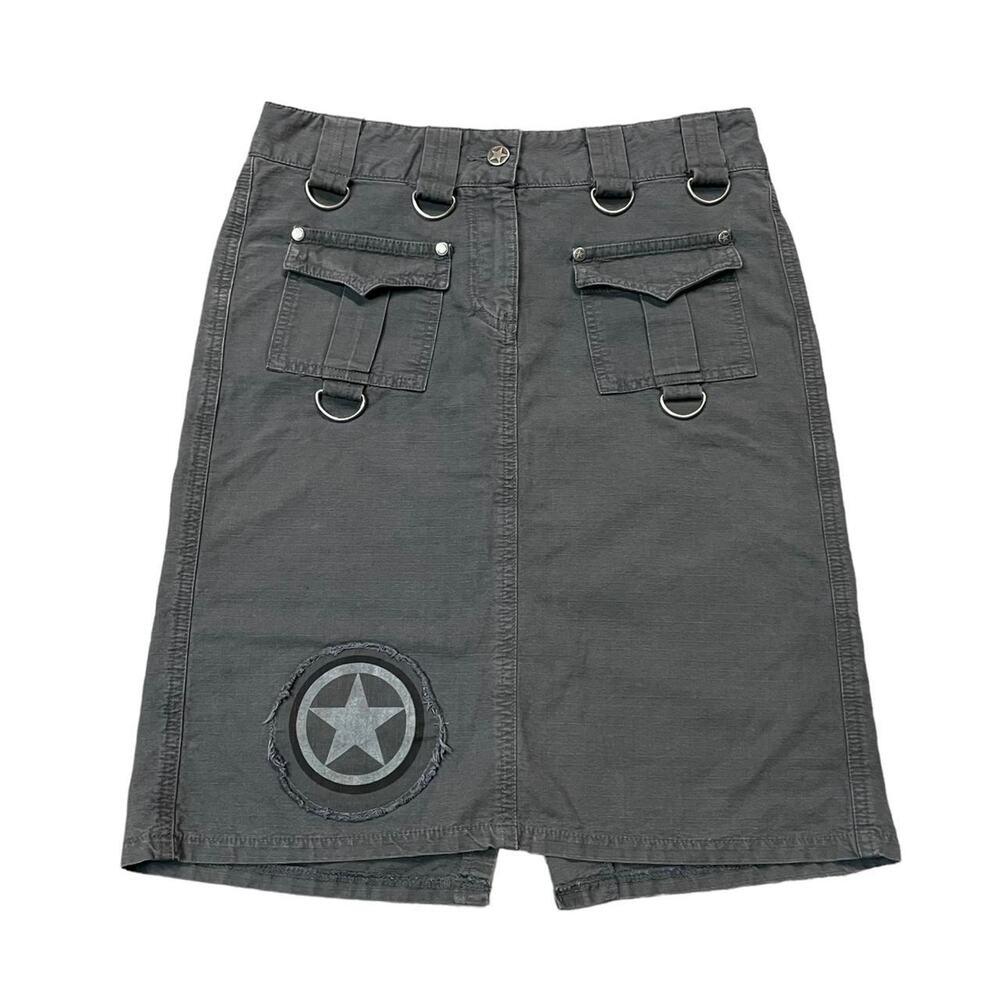 Vintage Y2K 2000s SERIOUS grey punk goth utility midi cargo skirt Size XS